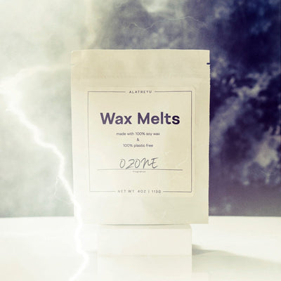 Ozone wax melts in 100% plastic-free packaging. Notes of Hot Metal, Petrichor, Gunpowder.