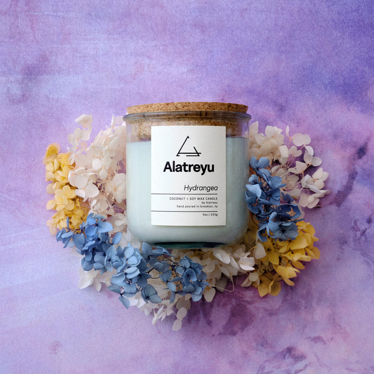 9oz Coconut and Soy Hydrangea Flower Candle by Alatreyu