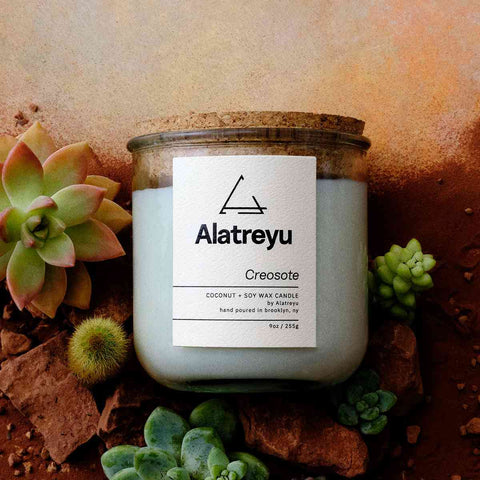 Creosote Candle by Alatreyu, made with coconut and soy wax