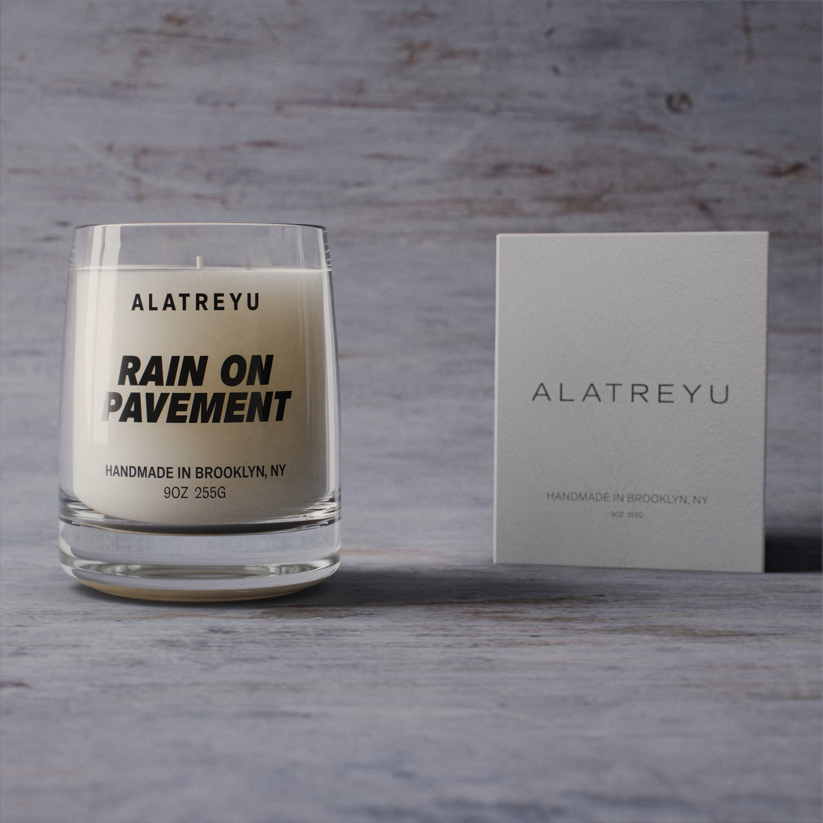 Rain on Pavement with its packaging
