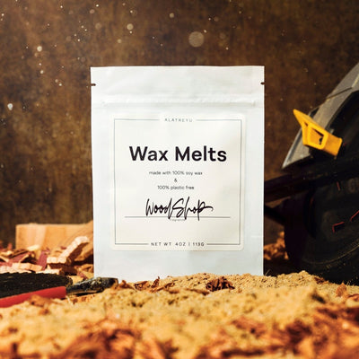 Woodshop wax melts in 100% plastic-free packaging. Notes of Red Cedar, Sawdust, Pine Resin.